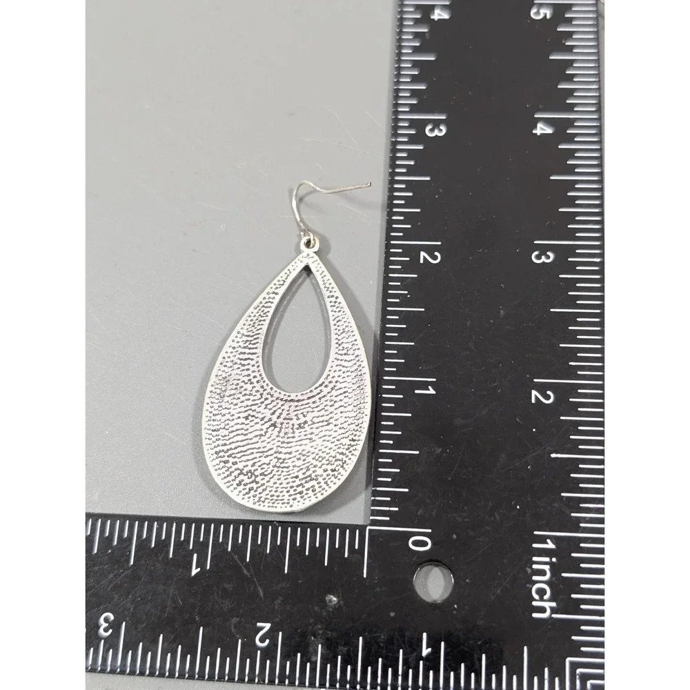Boho Western‎ Chic Pebble Texture Teardrop Long Dangle Earrings Silver Tone